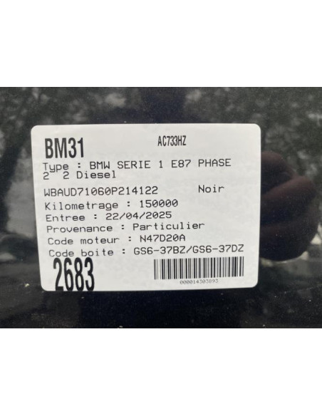 Bras essuie glace arriere BMW SERIE 1 E87 PHASE 2 Diesel