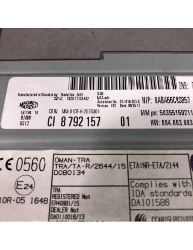 Autoradio d'origine BMW SERIE 1 F20 PHASE 1 