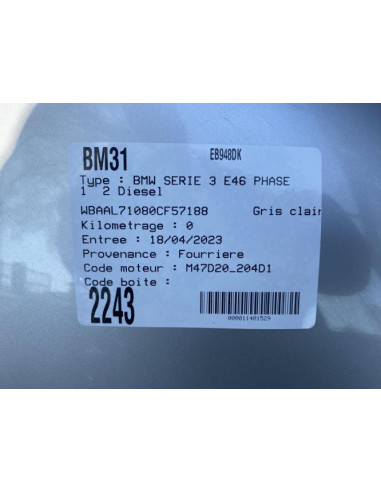 Boite de vitesses BMW SERIE 3 E46 PHASE 1 Diesel