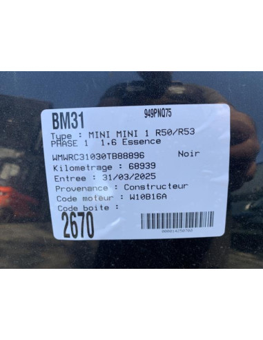 Air bag passager MINI MINI 1 R50/R53 PHASE 1 Essence