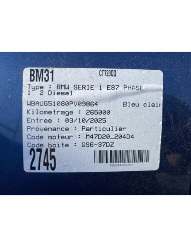 Charniere de capot BMW SERIE 1 E87 PHASE 1 Diesel