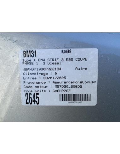 Anti brouillard droit (feux) BMW SERIE 3 E92 COUPE PHASE 1 Diesel