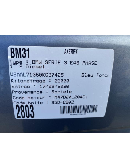 Tole pare feu BMW SERIE 3 E46 PHASE 1 Diesel