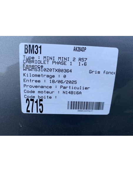 Attache ceinture arriere centrale MINI MINI 2 R57 CABRIOLET PHASE 1 Essence