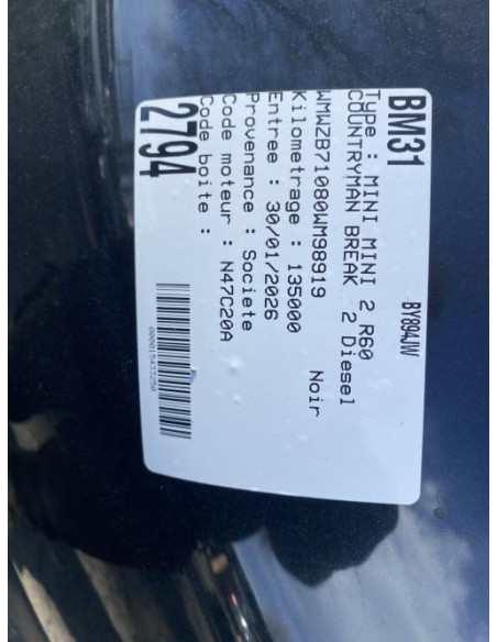 Pare choc arriere MINI MINI 2 R60 COUNTRYMAN BREAK Diesel