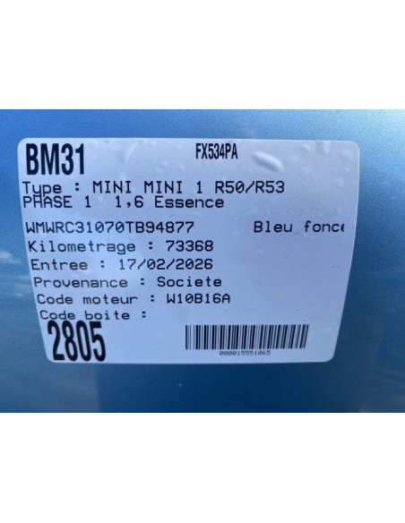 Durite MINI MINI 1 R50/R53 PHASE 1 Essence