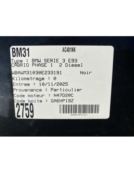 Poignee porte avant droit BMW SERIE 3 E93 CABRIO PHASE 1 Diesel