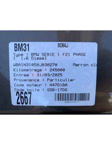 Cable ouverture capot BMW SERIE 1 F21 PHASE 1 Diesel