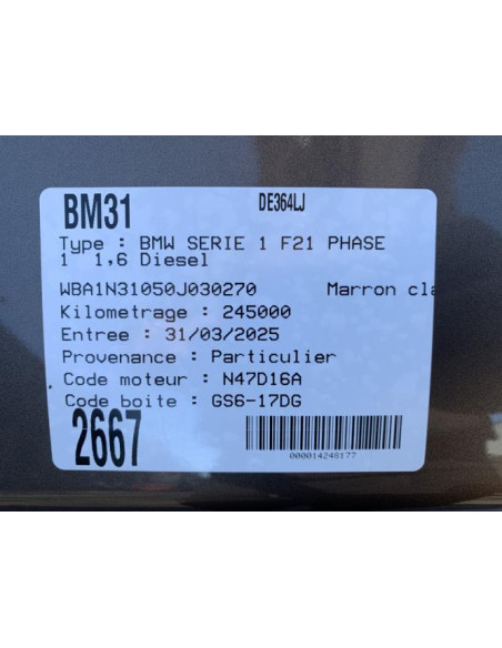 Cable ouverture capot BMW SERIE 1 F21 PHASE 1 Diesel