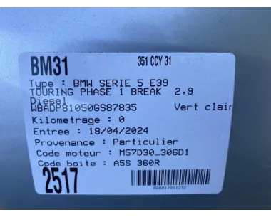 Bras essuie glace arriere BMW SERIE 5 E39 TOURING PHASE 1 BREAK Diesel